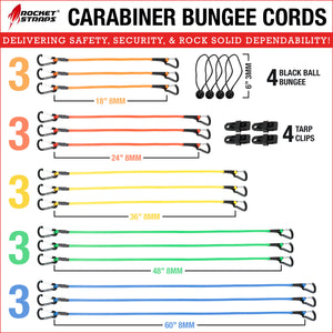 24pc Carabiner Bungee Cord Set
