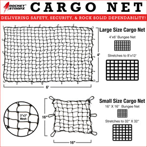 Rocket Straps Cargo Net 4’X6’ Stretches to 8’X12’
